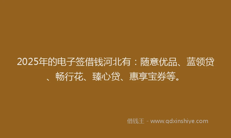 2025年的电子签借钱河北有：随意优品、蓝领贷、畅行花、臻心贷、惠享宝券等。
