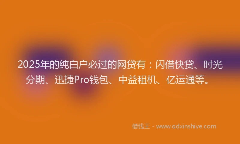 2025年的纯白户必过的网贷有：闪借快贷、时光分期、迅捷Pro钱包、中益租机、亿运通等。