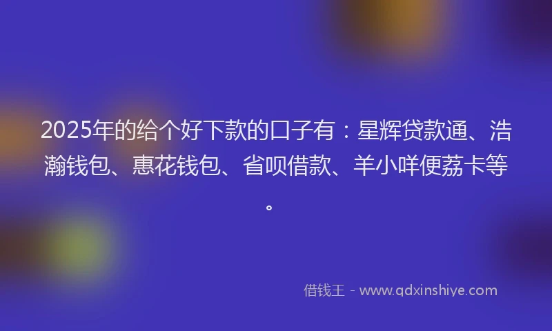 2025年的给个好下款的口子有：星辉贷款通、浩瀚钱包、惠花钱包、省呗借款、羊小咩便荔卡等。