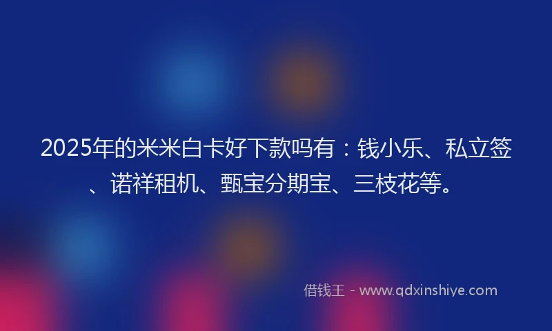2025年的米米白卡好下款吗有：钱小乐、私立签、诺祥租机、甄宝分期宝、三枝花等。