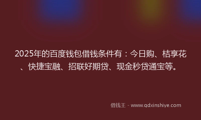 2025年的百度钱包借钱条件有：今日购、桔享花、快捷宝融、招联好期贷、现金秒贷通宝等。