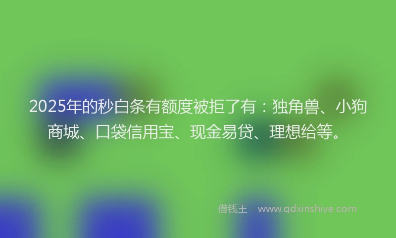 2025年的秒白条有额度被拒了有：独角兽、小狗商城、口袋信用宝、现金易贷、理想给等。
