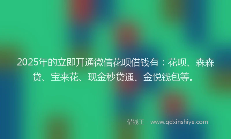 2025年的立即开通微信花呗借钱有：花呗、森森贷、宝来花、现金秒贷通、金悦钱包等。