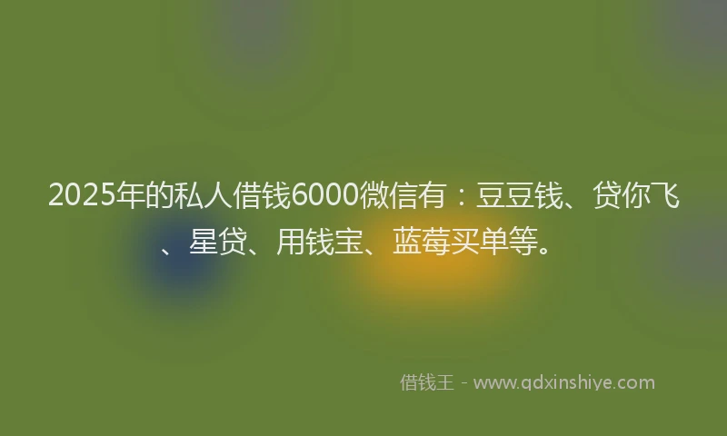 2025年的私人借钱6000微信有：豆豆钱、贷你飞、星贷、用钱宝、蓝莓买单等。
