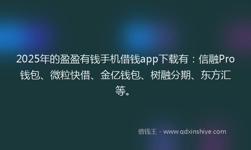 2025年的盈盈有钱手机借钱app下载有：信融Pro钱包、微粒快借、金亿钱包、树融分期、东方汇等。