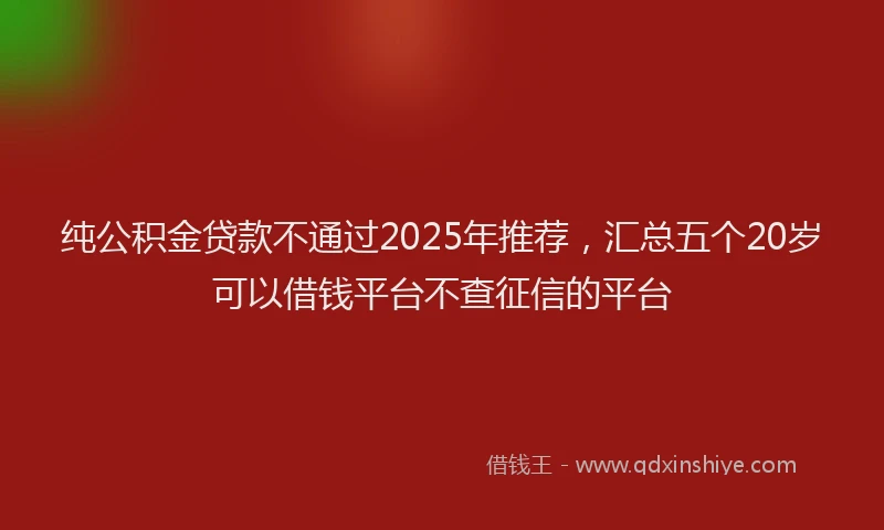 纯公积金贷款不通过2025年推荐，汇总五个20岁可以借钱平台不查征信的平台