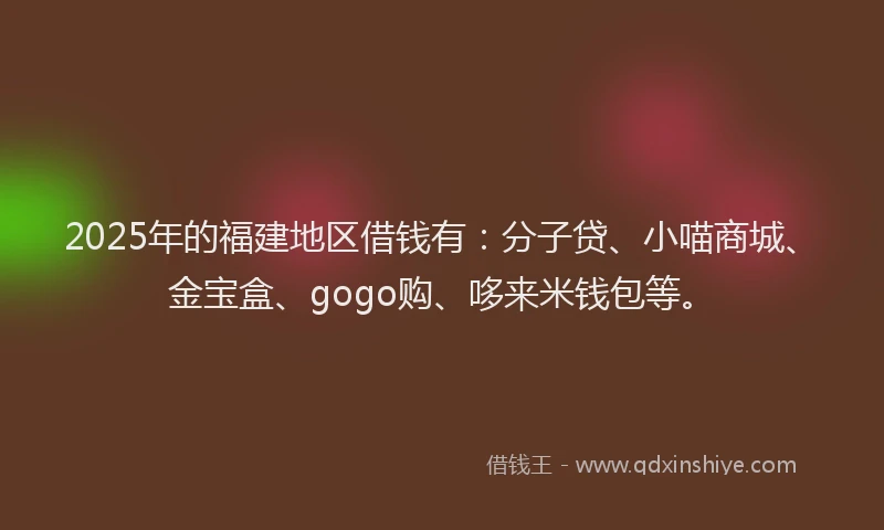 2025年的福建地区借钱有：分子贷、小喵商城、金宝盒、gogo购、哆来米钱包等。