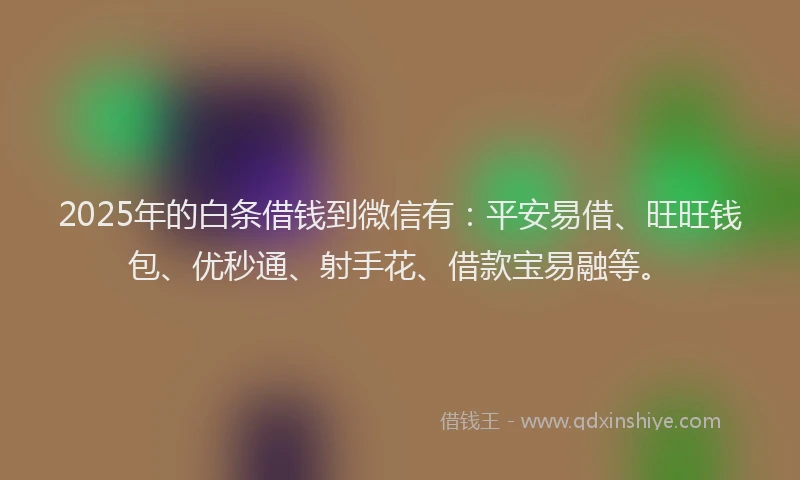 2025年的白条借钱到微信有：平安易借、旺旺钱包、优秒通、射手花、借款宝易融等。