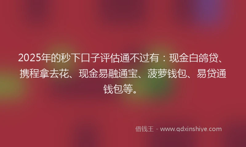 2025年的秒下口子评估通不过有：现金白鸽贷、携程拿去花、现金易融通宝、菠萝钱包、易贷通钱包等。