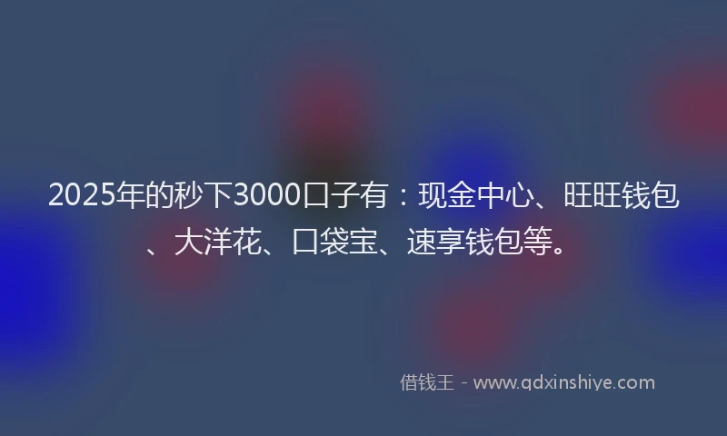 2025年的秒下3000口子有：现金中心、旺旺钱包、大洋花、口袋宝、速享钱包等。