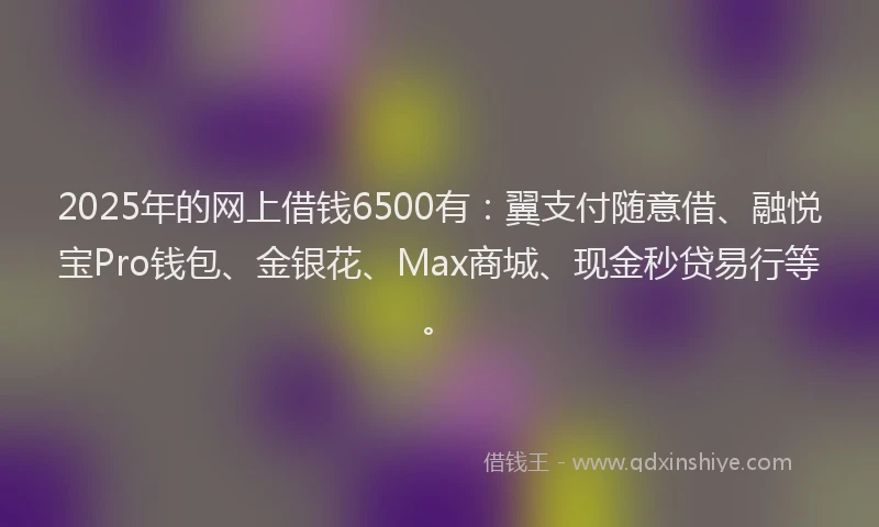 2025年的网上借钱6500有：翼支付随意借、融悦宝Pro钱包、金银花、Max商城、现金秒贷易行等。