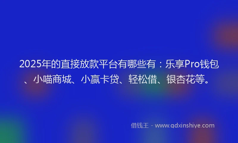 2025年的直接放款平台有哪些有：乐享Pro钱包、小喵商城、小赢卡贷、轻松借、银杏花等。