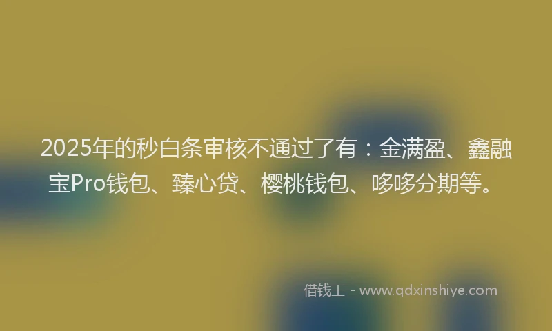 2025年的秒白条审核不通过了有：金满盈、鑫融宝Pro钱包、臻心贷、樱桃钱包、哆哆分期等。