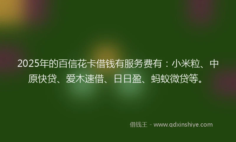 2025年的百信花卡借钱有服务费有：小米粒、中原快贷、爱木速借、日日盈、蚂蚁微贷等。