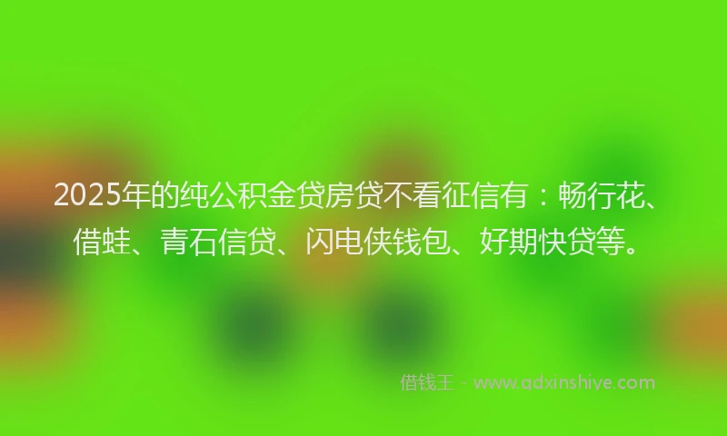 2025年的纯公积金贷房贷不看征信有：畅行花、借蛙、青石信贷、闪电侠钱包、好期快贷等。