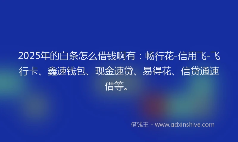 2025年的白条怎么借钱啊有：畅行花-信用飞-飞行卡、鑫速钱包、现金速贷、易得花、信贷通速借等。