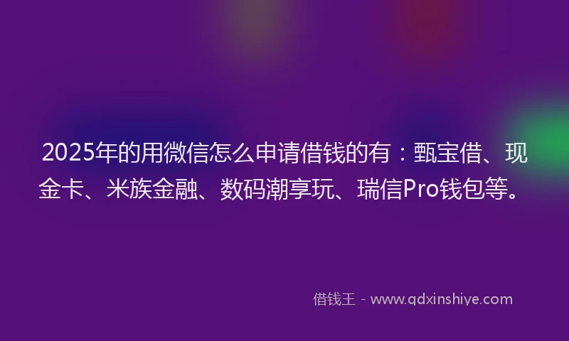 2025年的用微信怎么申请借钱的有：甄宝借、现金卡、米族金融、数码潮享玩、瑞信Pro钱包等。