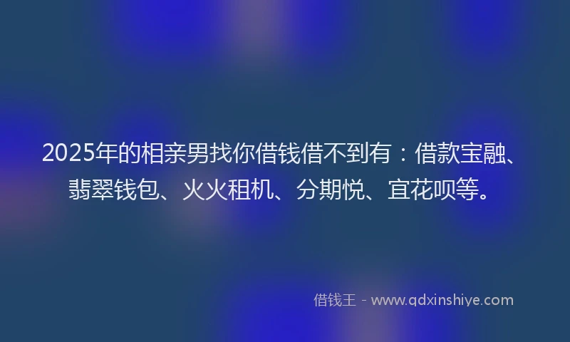 2025年的相亲男找你借钱借不到有：借款宝融、翡翠钱包、火火租机、分期悦、宜花呗等。