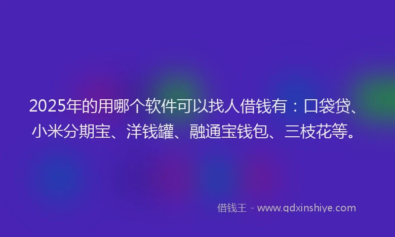 2025年的用哪个软件可以找人借钱有：口袋贷、小米分期宝、洋钱罐、融通宝钱包、三枝花等。