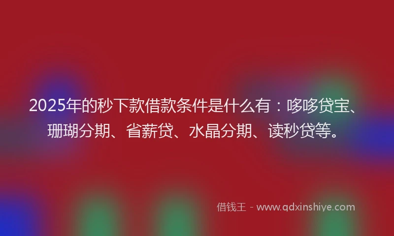 2025年的秒下款借款条件是什么有：哆哆贷宝、珊瑚分期、省薪贷、水晶分期、读秒贷等。