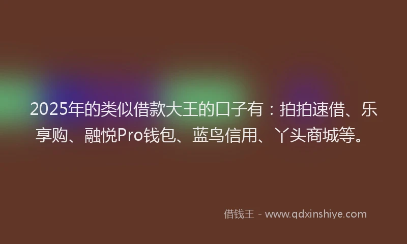 2025年的类似借款大王的口子有：拍拍速借、乐享购、融悦Pro钱包、蓝鸟信用、丫头商城等。