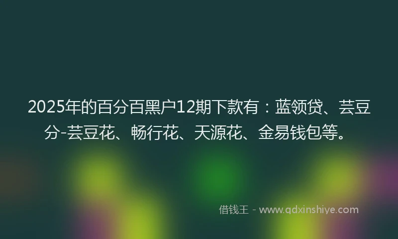 2025年的百分百黑户12期下款有：蓝领贷、芸豆分-芸豆花、畅行花、天源花、金易钱包等。