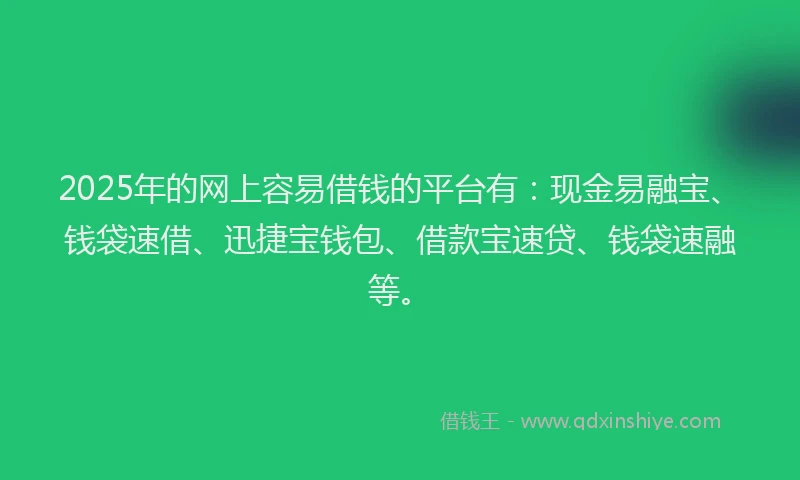 2025年的网上容易借钱的平台有：现金易融宝、钱袋速借、迅捷宝钱包、借款宝速贷、钱袋速融等。