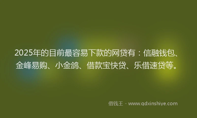 2025年的目前最容易下款的网贷有：信融钱包、金峰易购、小金鸽、借款宝快贷、乐借速贷等。