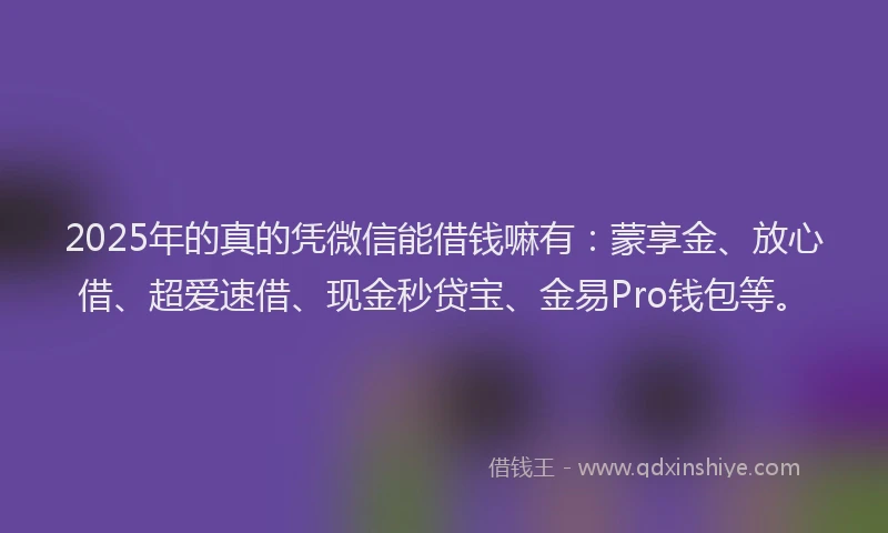 2025年的真的凭微信能借钱嘛有：蒙享金、放心借、超爱速借、现金秒贷宝、金易Pro钱包等。