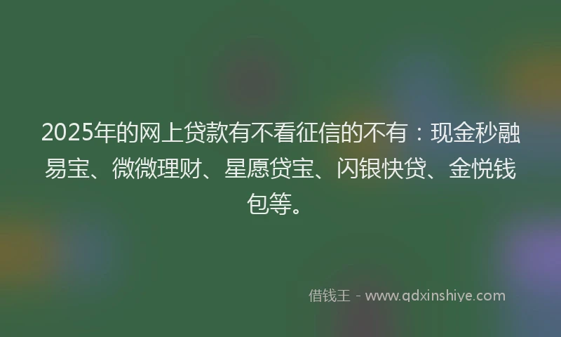 2025年的网上贷款有不看征信的不有：现金秒融易宝、微微理财、星愿贷宝、闪银快贷、金悦钱包等。