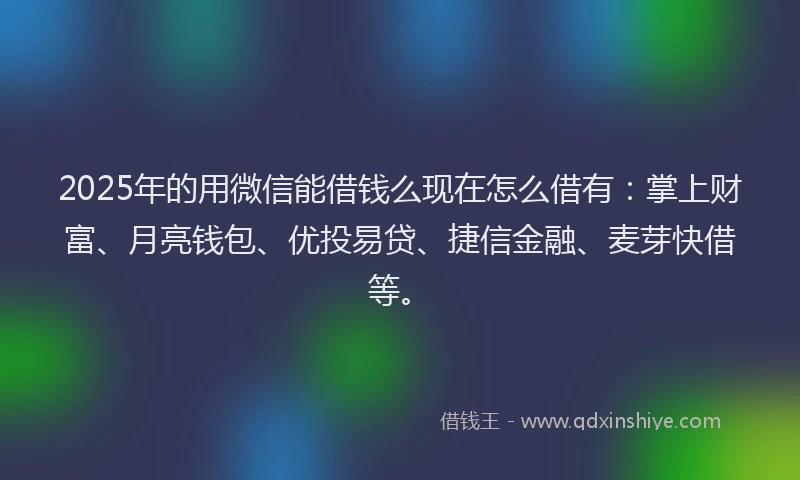 2025年的用微信能借钱么现在怎么借有：掌上财富、月亮钱包、优投易贷、捷信金融、麦芽快借等。