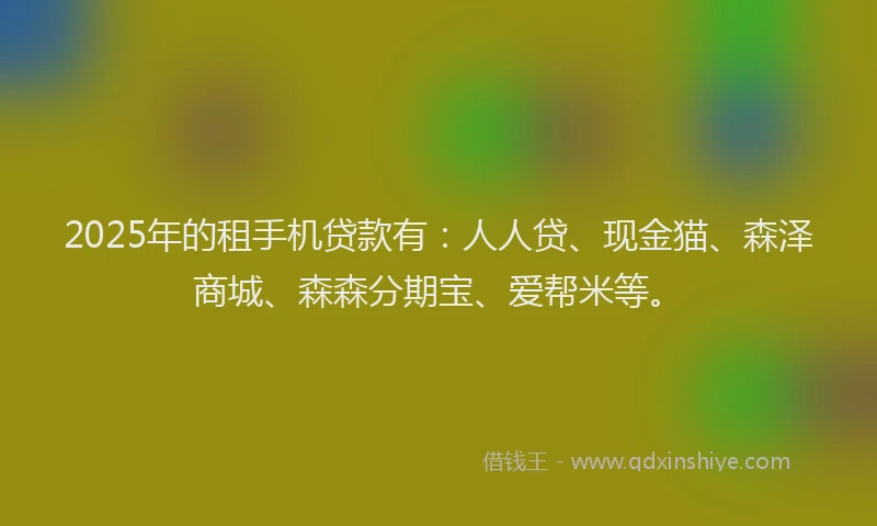 2025年的租手机贷款有：人人贷、现金猫、森泽商城、森森分期宝、爱帮米等。