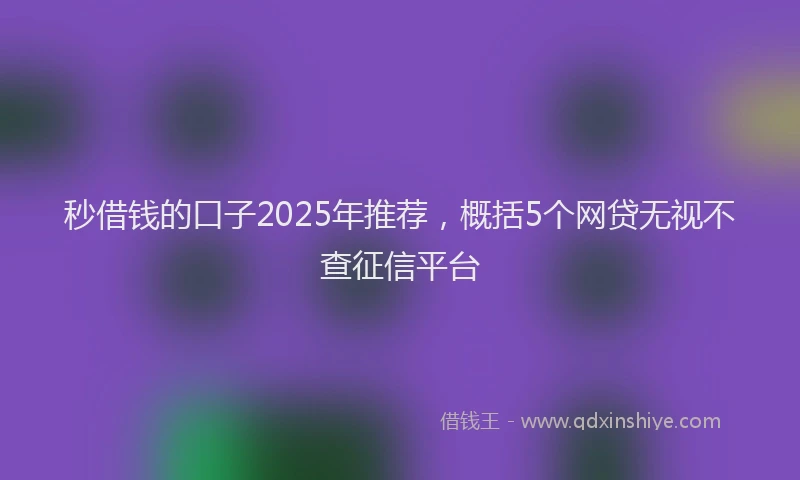 秒借钱的口子2025年推荐，概括5个网贷无视不查征信平台