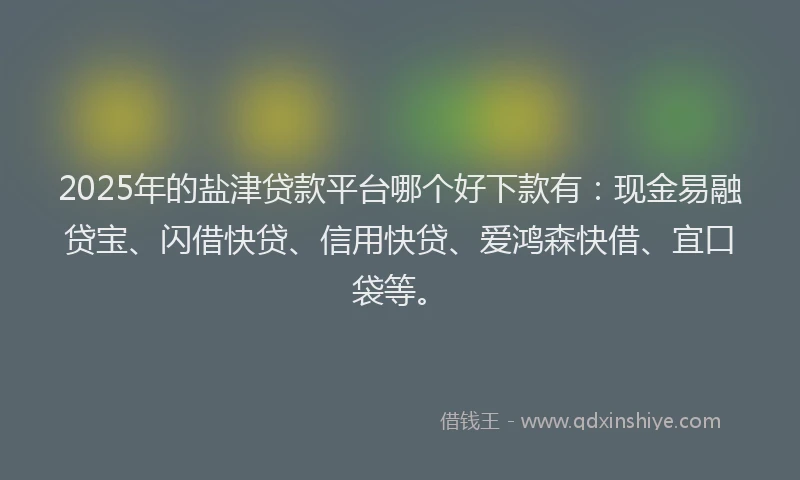 2025年的盐津贷款平台哪个好下款有：现金易融贷宝、闪借快贷、信用快贷、爱鸿森快借、宜口袋等。