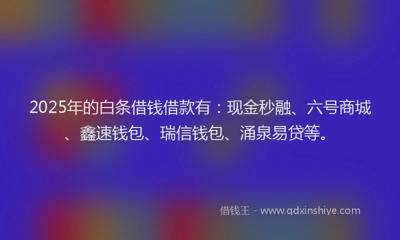 2025年的白条借钱借款有：现金秒融、六号商城、鑫速钱包、瑞信钱包、涌泉易贷等。