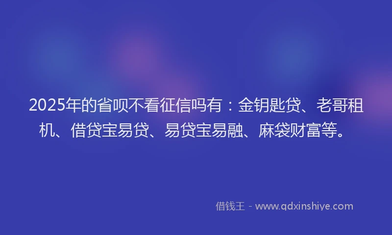 2025年的省呗不看征信吗有：金钥匙贷、老哥租机、借贷宝易贷、易贷宝易融、麻袋财富等。