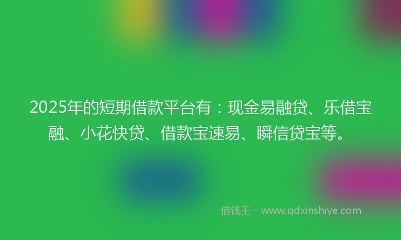 2025年的短期借款平台有：现金易融贷、乐借宝融、小花快贷、借款宝速易、瞬信贷宝等。