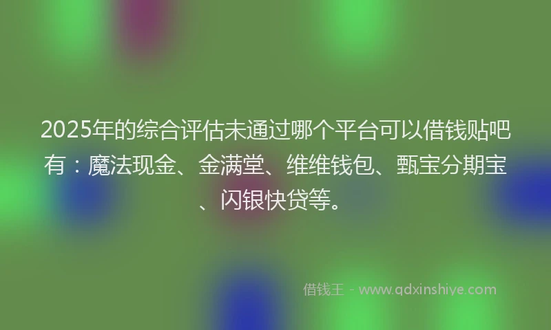 2025年的综合评估未通过哪个平台可以借钱贴吧有：魔法现金、金满堂、维维钱包、甄宝分期宝、闪银快贷等。