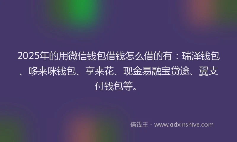 2025年的用微信钱包借钱怎么借的有：瑞泽钱包、哆来咪钱包、享来花、现金易融宝贷途、翼支付钱包等。