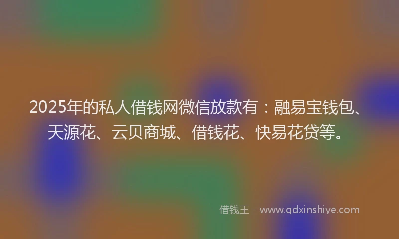 2025年的私人借钱网微信放款有：融易宝钱包、天源花、云贝商城、借钱花、快易花贷等。