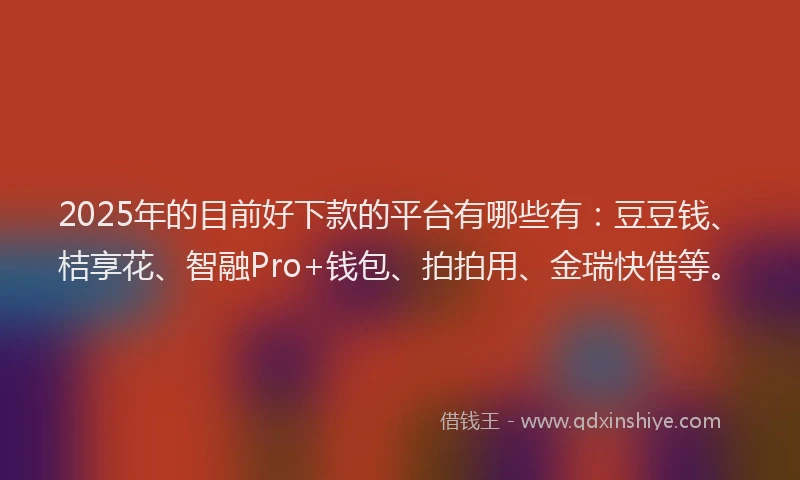 2025年的目前好下款的平台有哪些有：豆豆钱、桔享花、智融Pro+钱包、拍拍用、金瑞快借等。