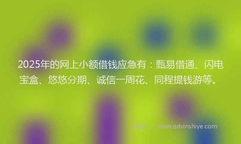 2025年的网上小额借钱应急有：甄易借通、闪电宝盒、悠悠分期、诚信一周花、同程提钱游等。
