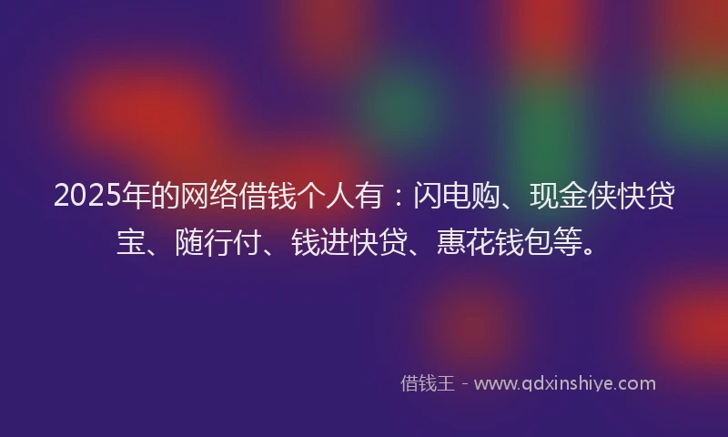 2025年的网络借钱个人有：闪电购、现金侠快贷宝、随行付、钱进快贷、惠花钱包等。