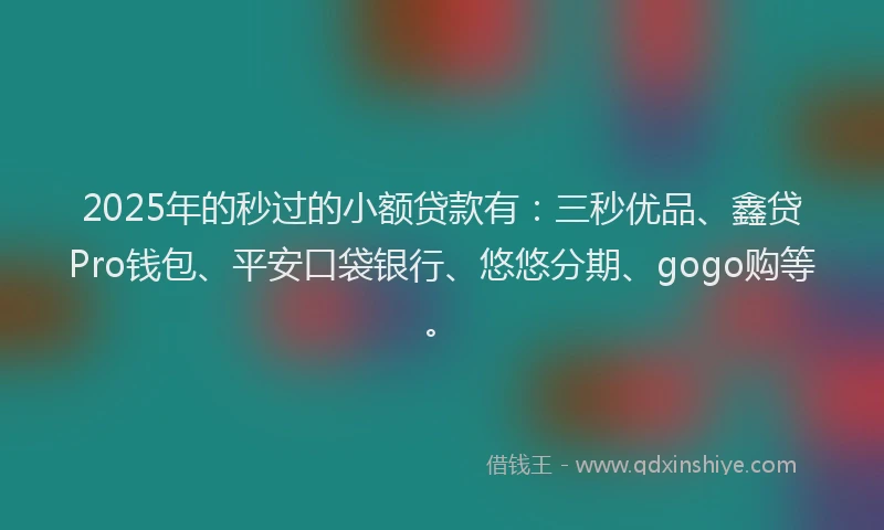 2025年的秒过的小额贷款有：三秒优品、鑫贷Pro钱包、平安口袋银行、悠悠分期、gogo购等。