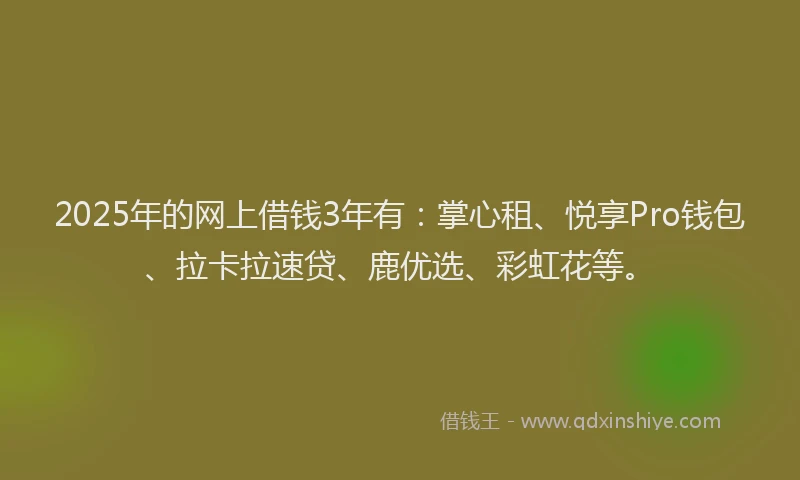 2025年的网上借钱3年有：掌心租、悦享Pro钱包、拉卡拉速贷、鹿优选、彩虹花等。