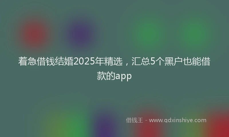 着急借钱结婚2025年精选，汇总5个黑户也能借款的app