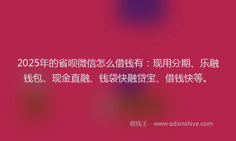 2025年的省呗微信怎么借钱有：现用分期、乐融钱包、现金直融、钱袋快融贷宝、借钱快等。