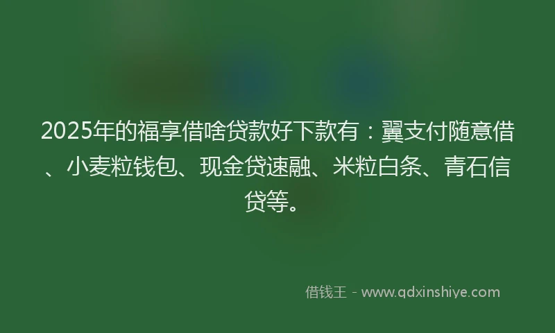 2025年的福享借啥贷款好下款有：翼支付随意借、小麦粒钱包、现金贷速融、米粒白条、青石信贷等。