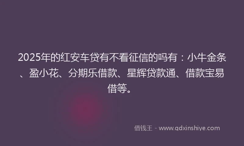 2025年的红安车贷有不看征信的吗有：小牛金条、盈小花、分期乐借款、星辉贷款通、借款宝易借等。
