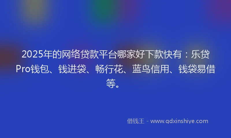 2025年的网络贷款平台哪家好下款快有：乐贷Pro钱包、钱进袋、畅行花、蓝鸟信用、钱袋易借等。